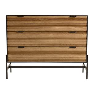 CHARLIE - Commode marron et noire 3 tiroirs Pin pieds métal noir