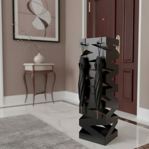 Portaombrelli In Acciaio Zincato Con Intarsi Decorativi Vaschetta Scolapioggia 2 Ganci Removibili Base Antiscivolo 49 x 15.5 x 15.5 Cm Nero