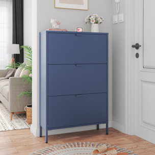 Meuble à chaussures 3 portes en métal bleu gris MARION