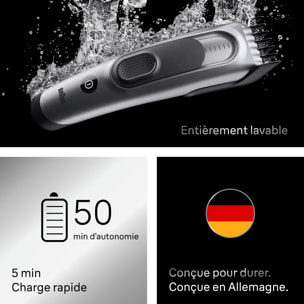 Braun Tondeuse À Cheveux Series 7, + 5 Outils Pour Créer Son Style, Lame Affûtée Et Inusable, 17 Longueurs, HC7590, Gris