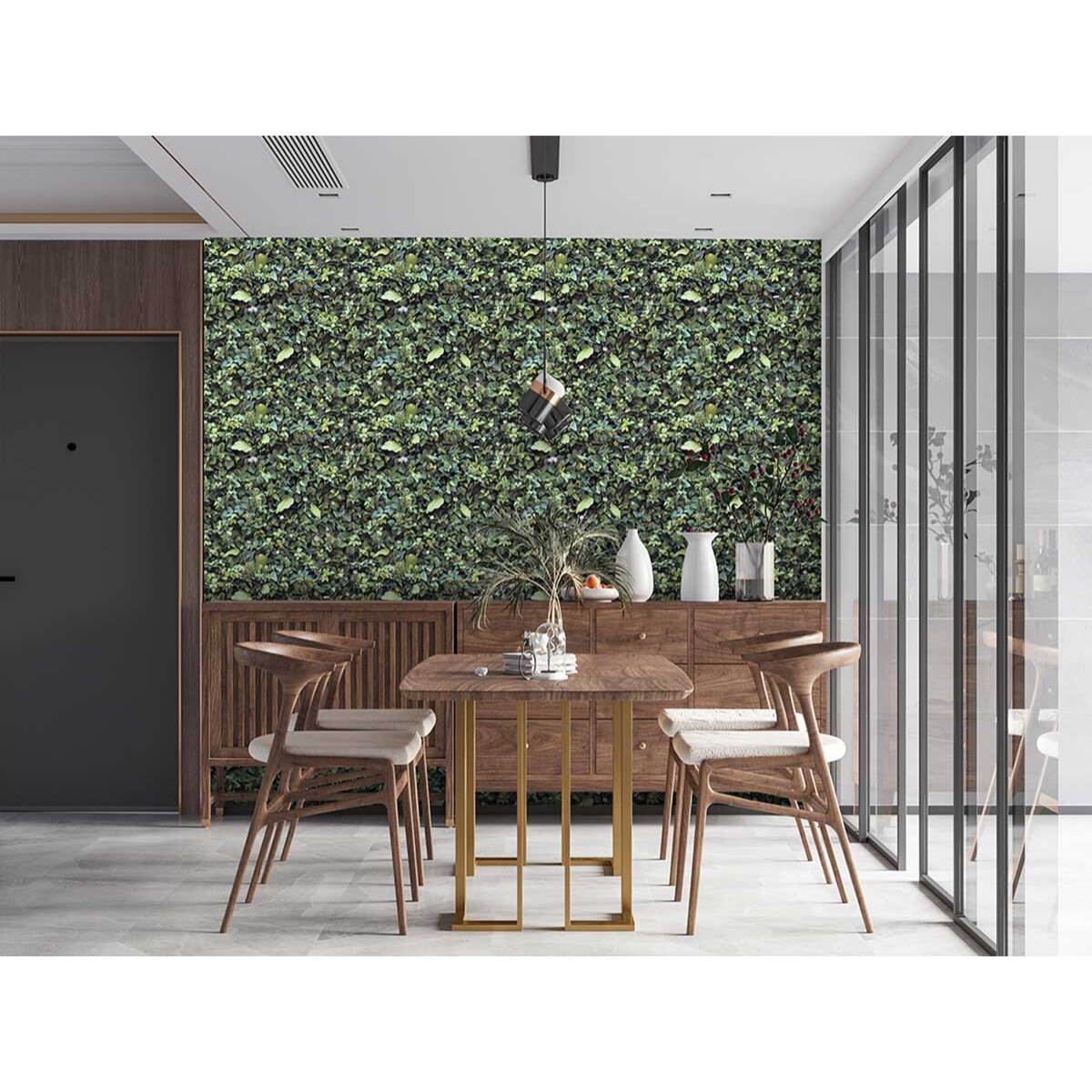 Papier peint mur végétal feuillage vert luxuriant nature tropicale