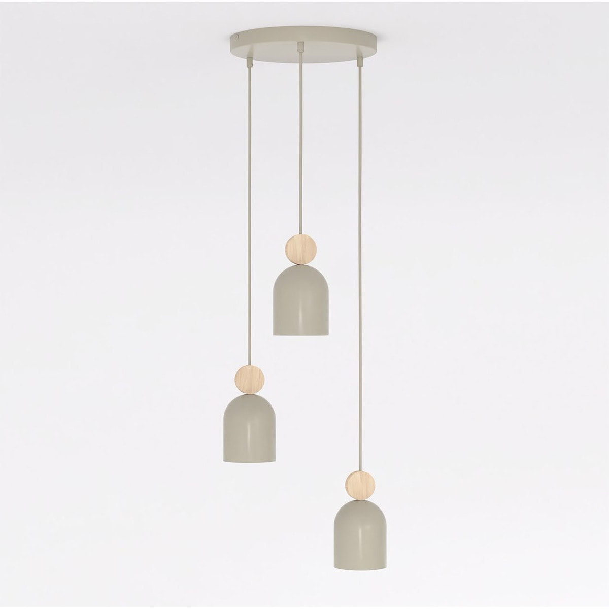 Lampada a sospensione MESI in acciaio beige e legno