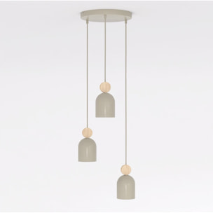 Lampada a sospensione MESI in acciaio beige e legno