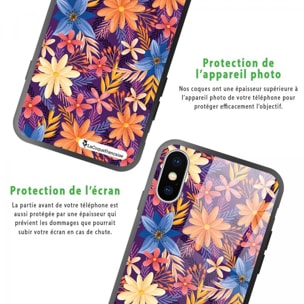 Coque iPhone X/Xs Coque Soft Touch Glossy Fleurs violettes et oranges Design La Coque Francaise