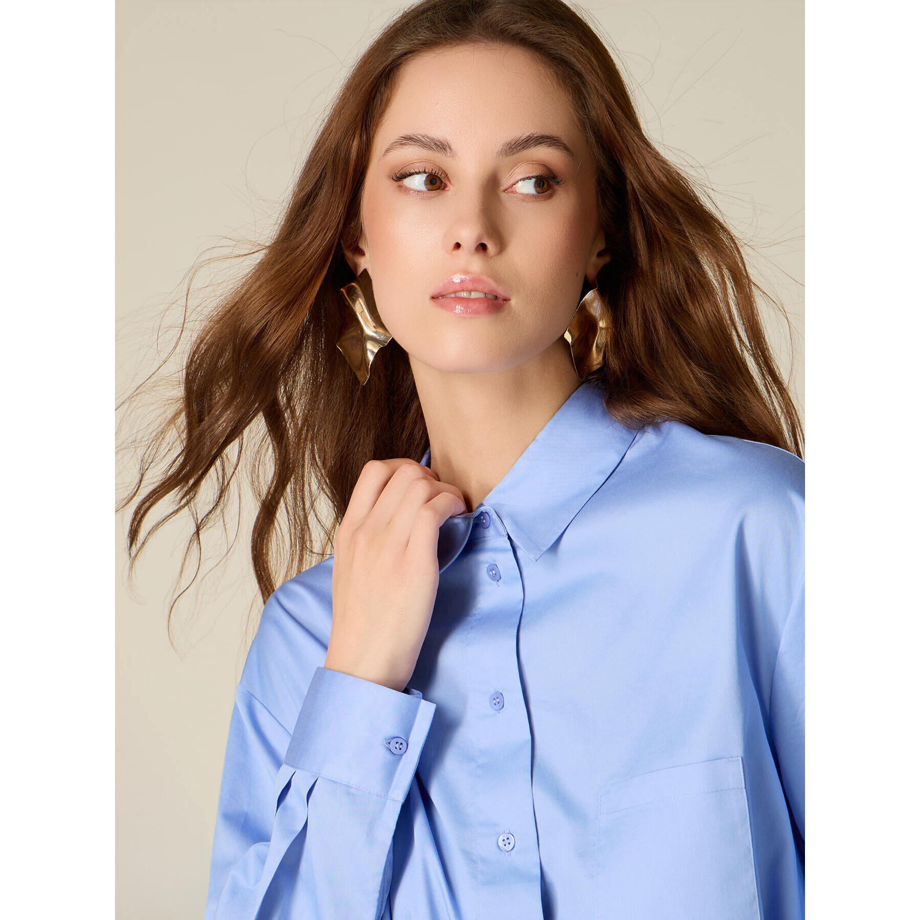 Oltre - Camisa boxy con espalda de encaje - Light - blue