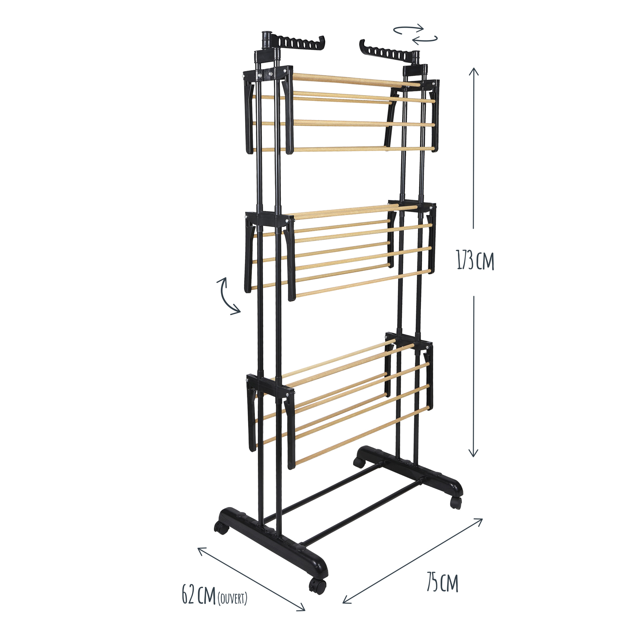 Etendoir Effet Bois 3 Etages 73x64x173cm