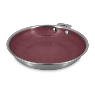 Poêle 24cm en acier inoxydable et manche amovible lie de vin AGLAE