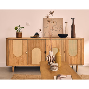 Milazzo - buffet bas - bois plaqué chêne et cannage - 176 cm - Bois