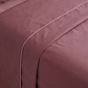 Completo lenzuola singolo in cotone bicolore morbido e traspirante, set letto con lenzuolo sopra, sotto con angoli e federa, design con piping a contrasto elegante, resistente e leggero 116 gsm, certificato OEKO-TEX