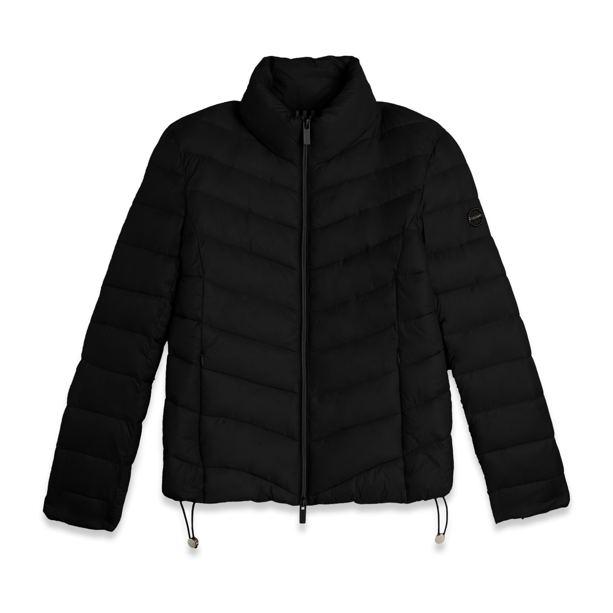 Piumino donna trapuntato con collo alto e finitura lucida