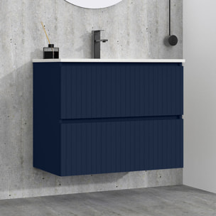 Conjunto de Baño Miya | Mueble de Baño Suspendido | 80 cm Azul| Dos Cajones | Lavabo Encastrado | No incluye Espejo | Alday