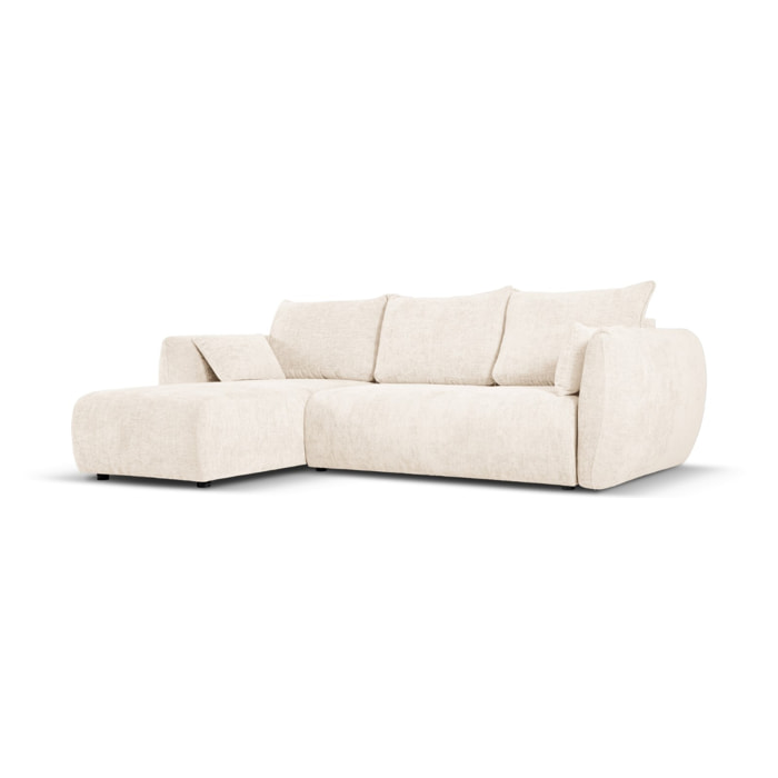 Canapé d'angle gauche convertible avec coffre de rangement "Matera" 4 places en chenille beige clair