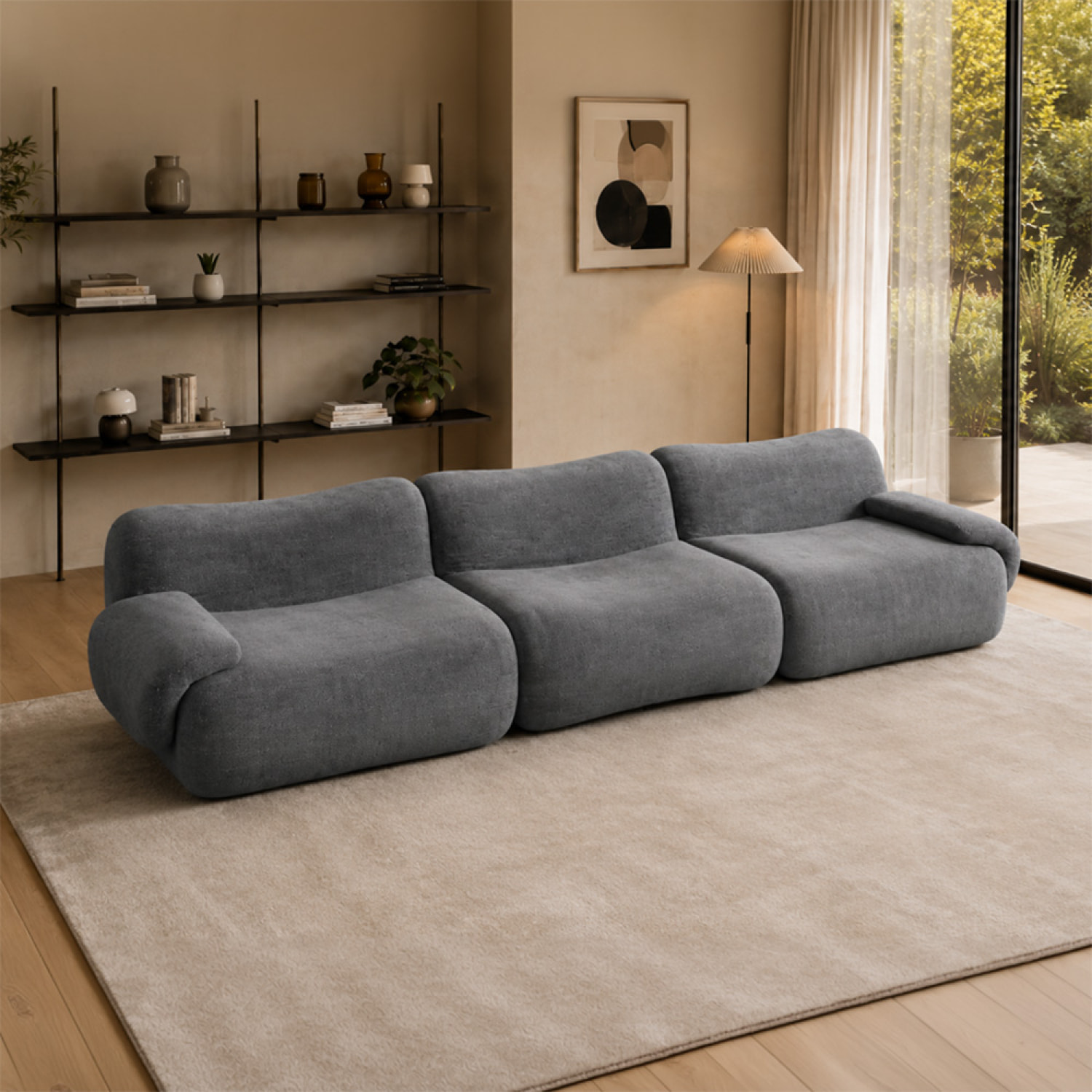 Canapé compressé 4 places en velours gris SWING