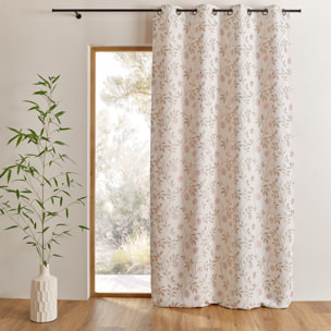 Rideau jacquard polycoton motifs végétaux - Beige