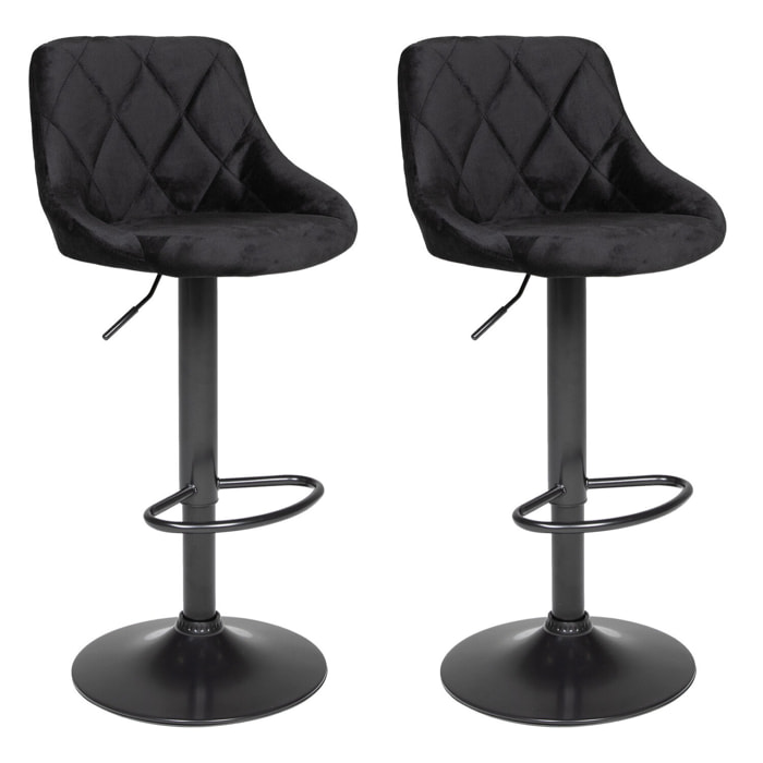 Lot de 2 tabourets de bar en velours noir ROBIN