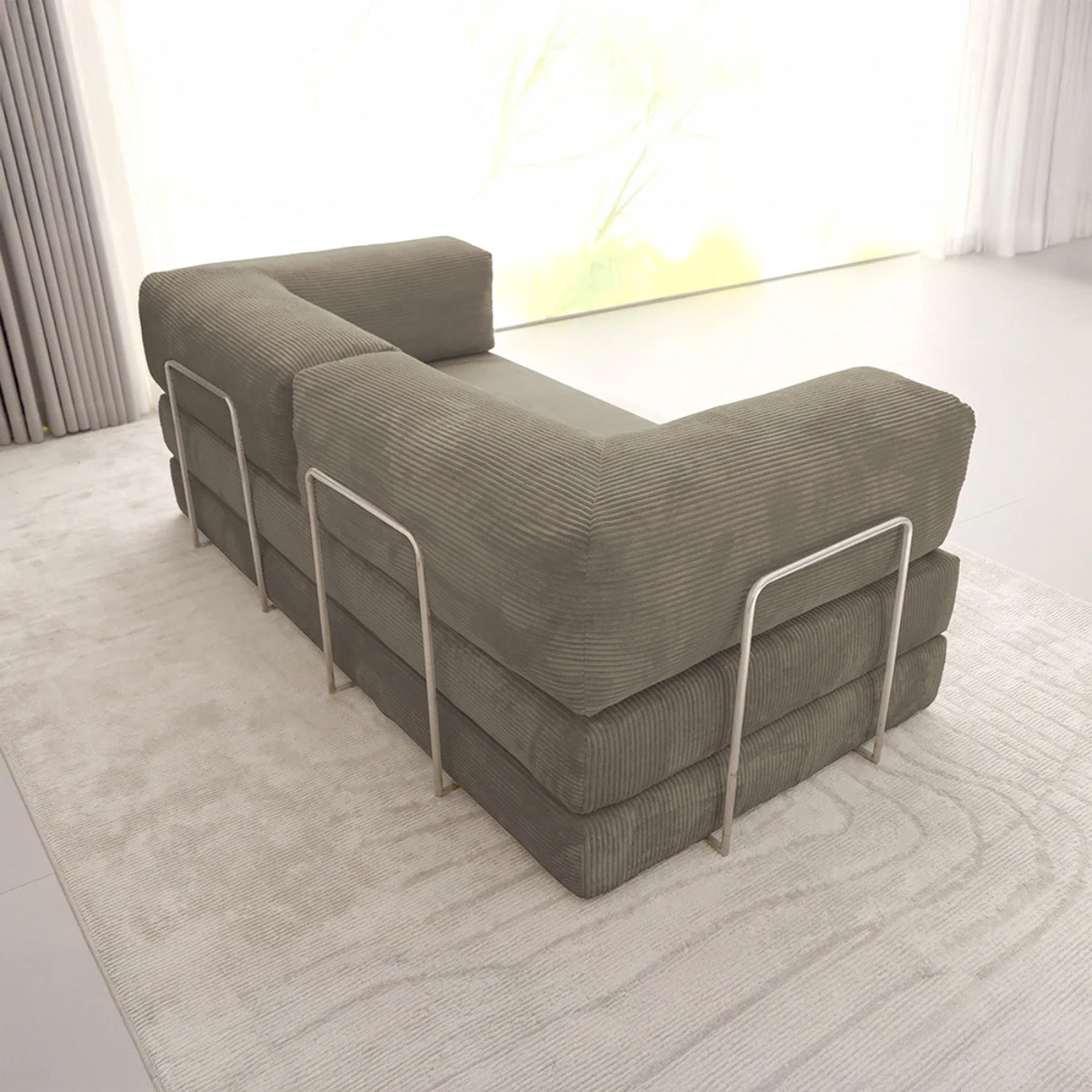 TRENDY - Canapé compressé 3 places modulable en velours côtelé taupe