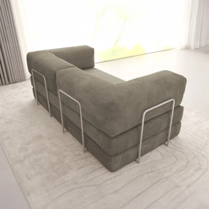 TRENDY - Canapé compressé 3 places modulable en velours côtelé taupe