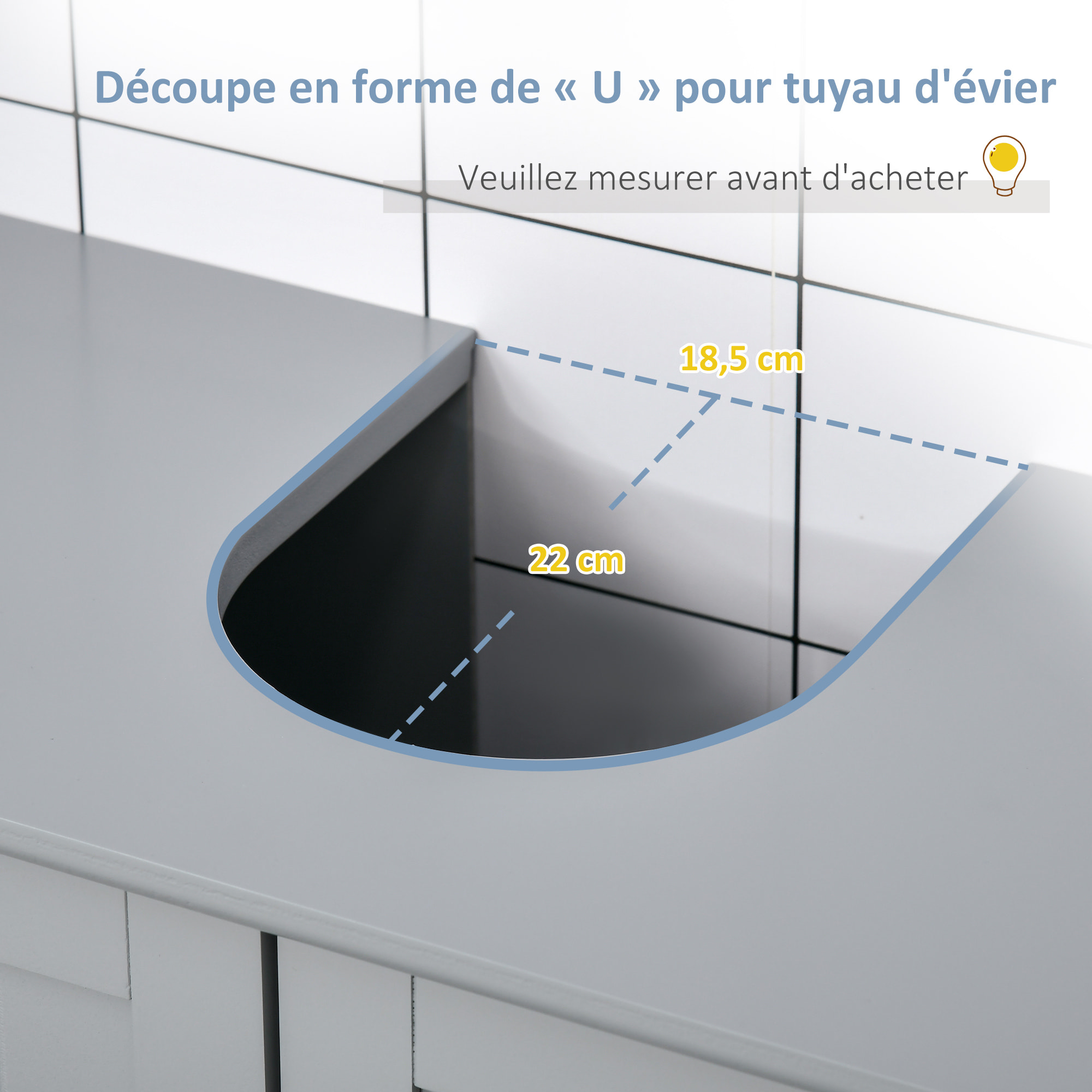 Meuble vasque - meuble sous-vasque - 2 portes rainurées avec étagère réglable - poignées métal chromé - dim. 60L x 30l x 60H cm - MDF gris