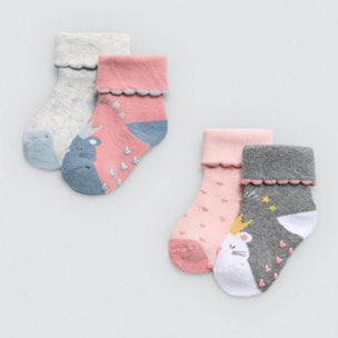 Confezione da 4 calzini termici antiscivolo per neonato nei toni del rosa