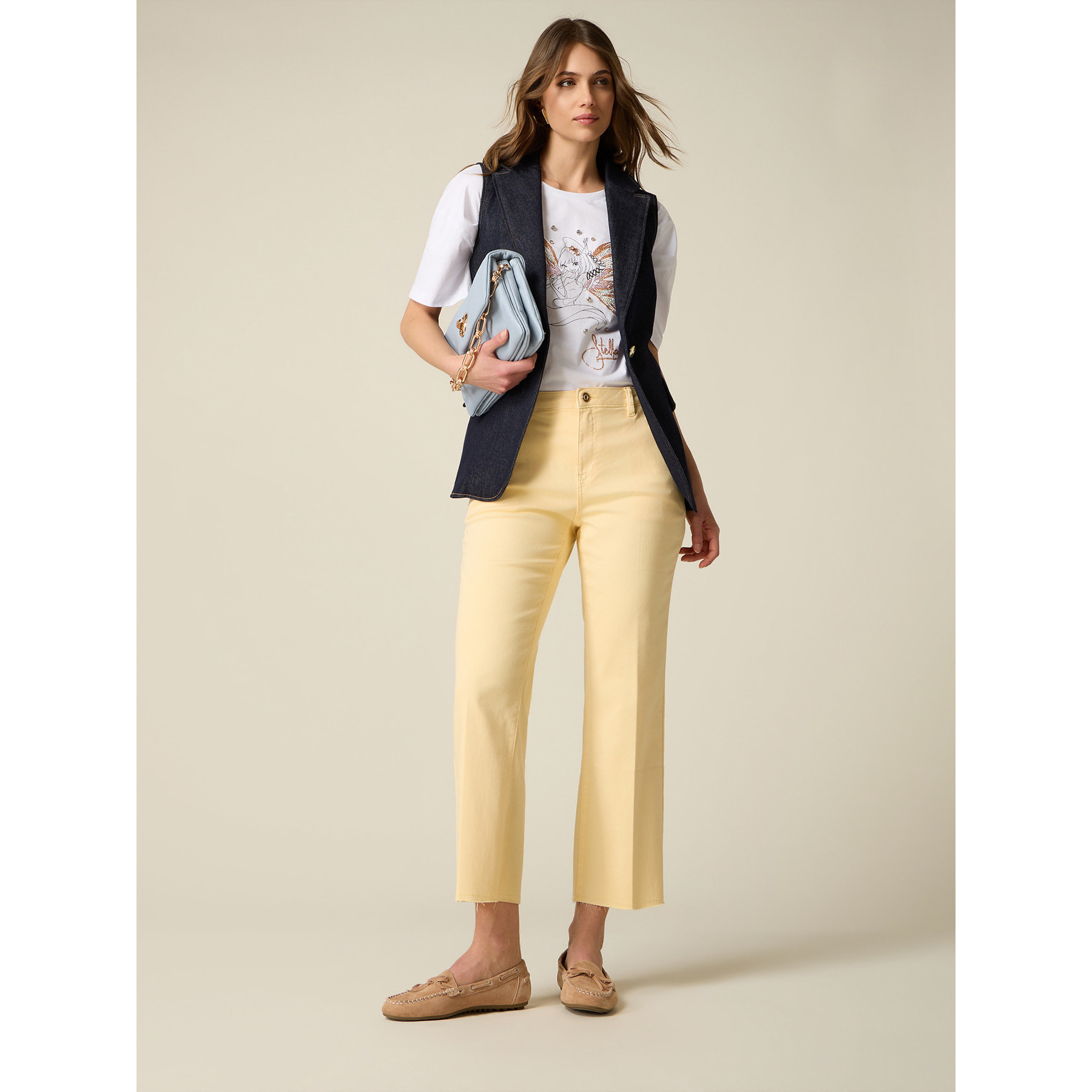 Oltre - Pantaloni cropped in drill misto cotone - Giallo
