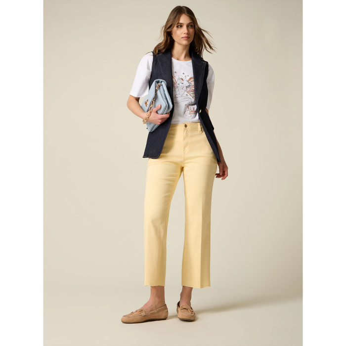 Oltre - Pantaloni cropped in drill misto cotone - Giallo