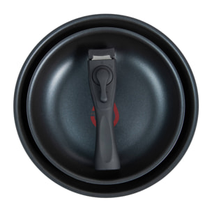 juego de 2 sartenes ø22ø26cm aluminio prensado negro y heat dot + mango desmontable