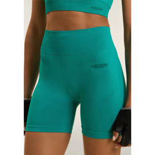 Leggings Corti Seamless con Vita Alta e Inserti in Costina