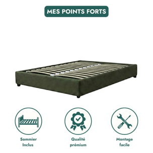 Lit coffre Cancun | Espace de Stockage jusqu'à 900 L | Robuste et Large Angle d’Ouverture | Bouclette | Vert