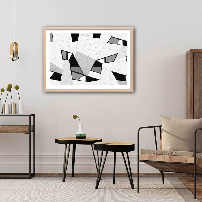 Affiche design detail puzzle Affiche + cadre en bois - Chêne