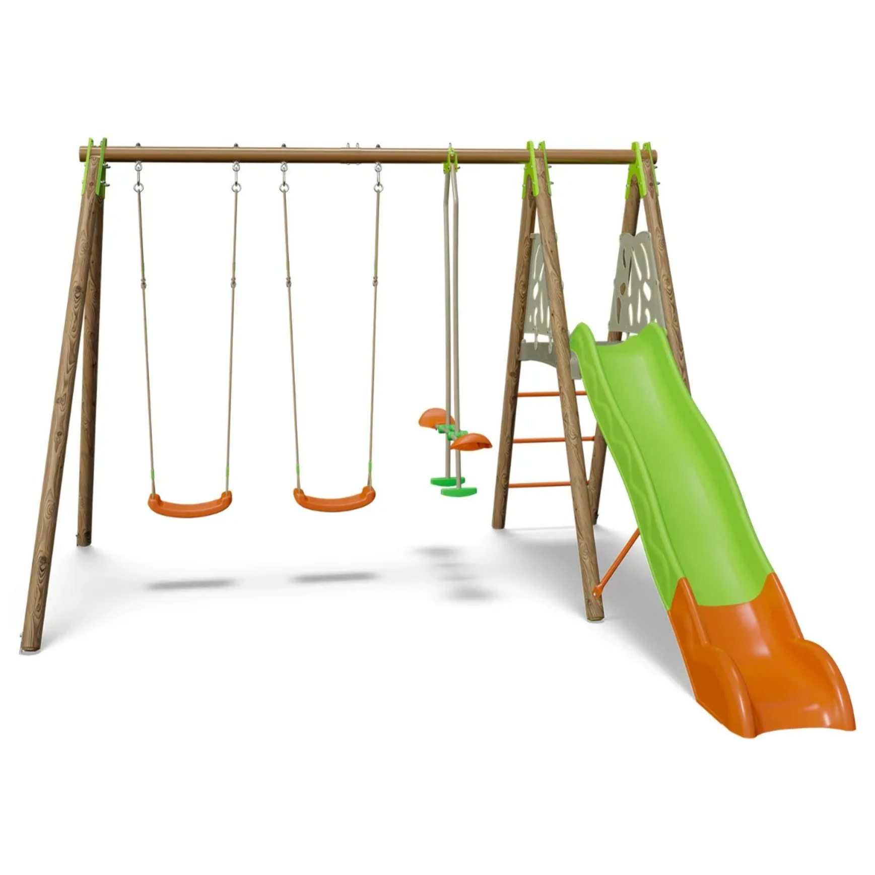 Balançoire en bois poutre métal 2,30 m Techwood Premium GRIGIO - 6 enfants