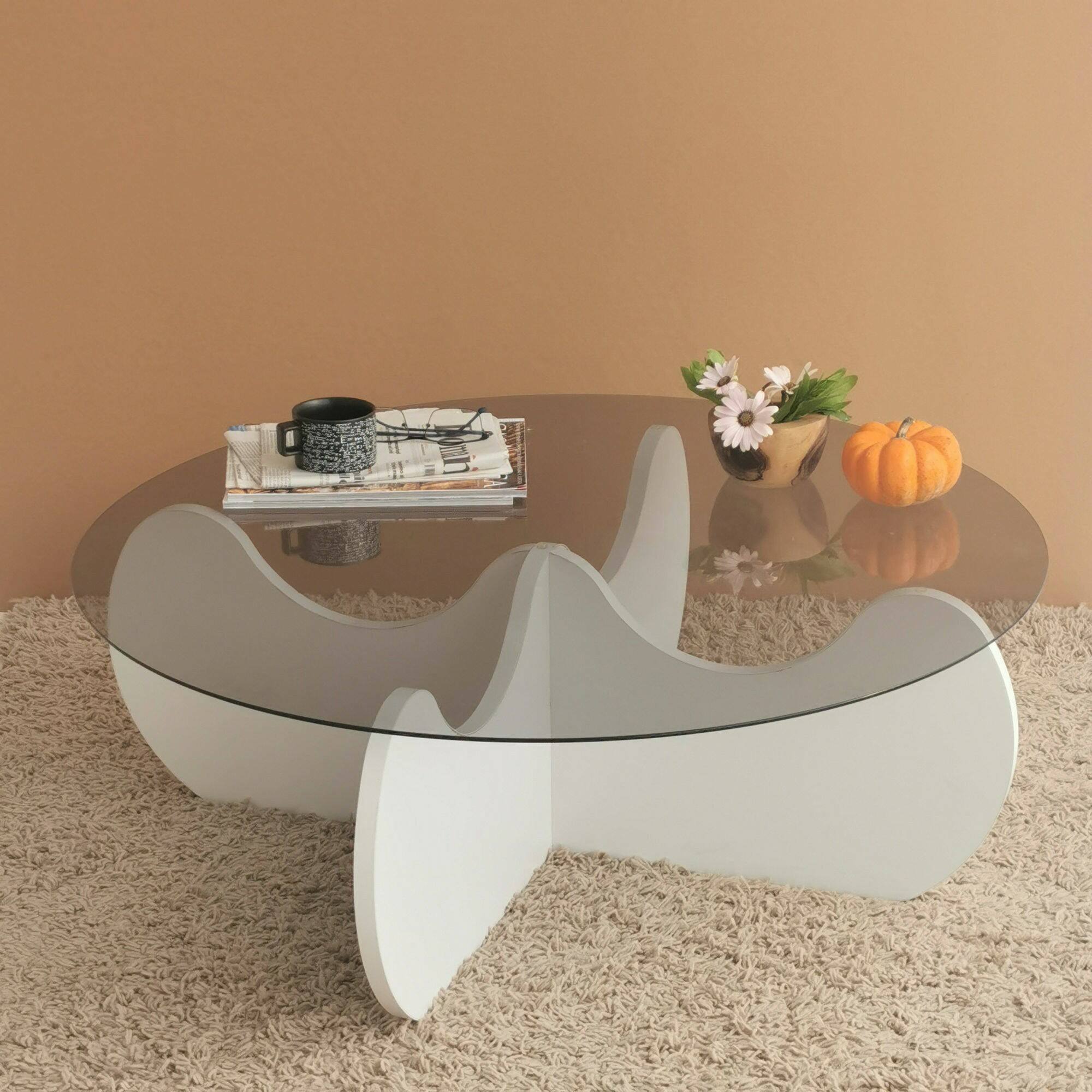 Tavolino da salotto Willow, Tavolo basso da caffè, Portariviste per divano, Ripiano da soggiorno, 90x90h30 cm, Bianco