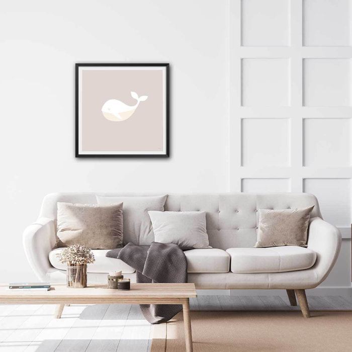 Affiche enfant baleine oh Affiche + cadre en bois - Noir