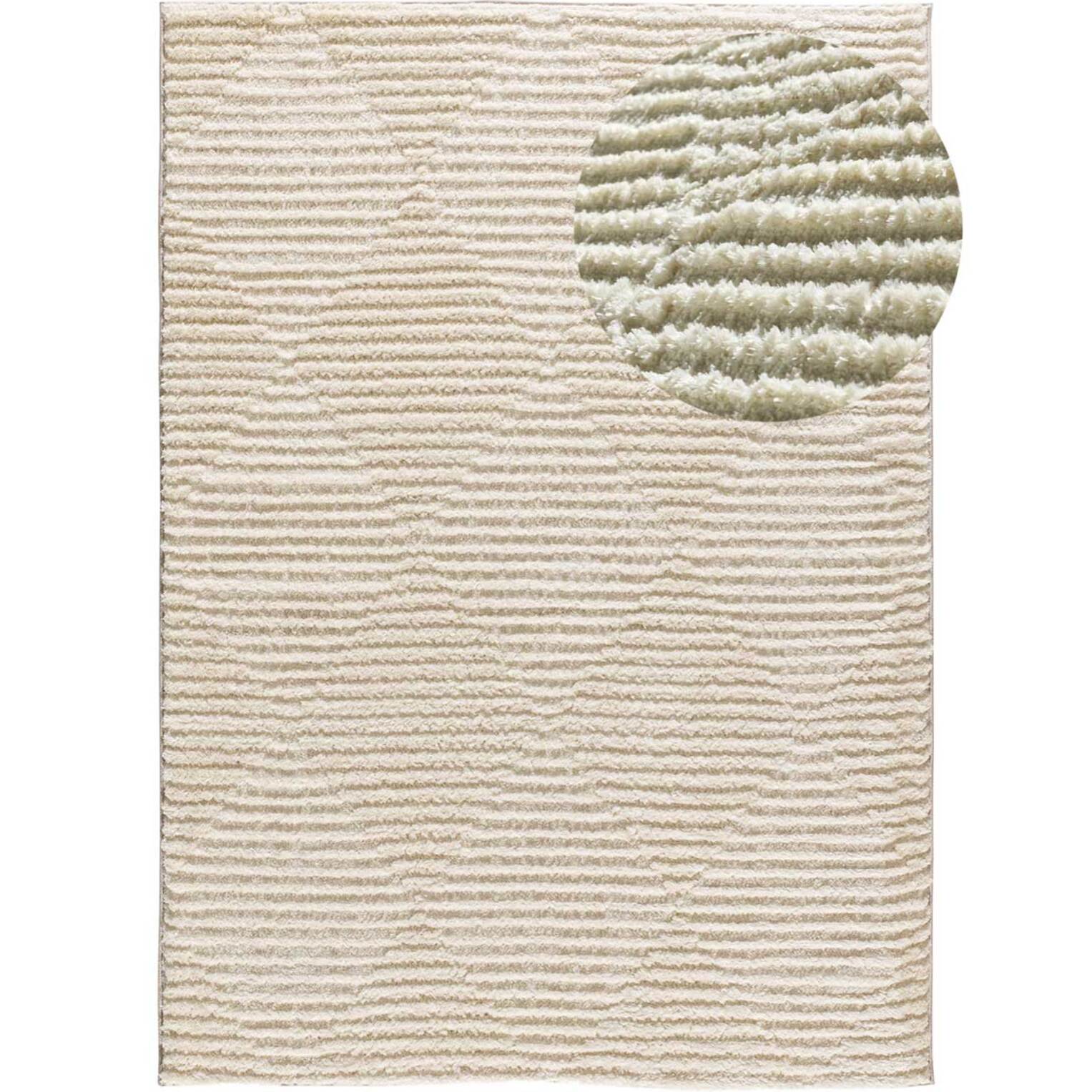 LIMA Alfombra shaggy estilo escandinavo con relieve crema, varias medidas disponibles