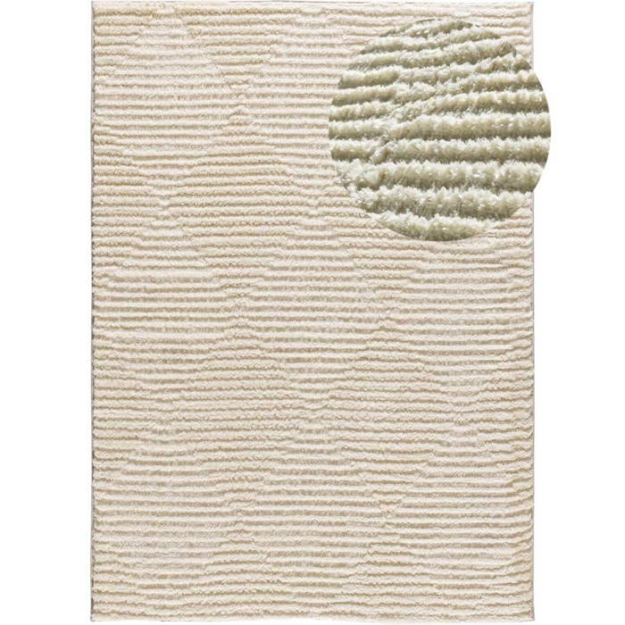 LIMA Alfombra shaggy estilo escandinavo con relieve crema, varias medidas disponibles