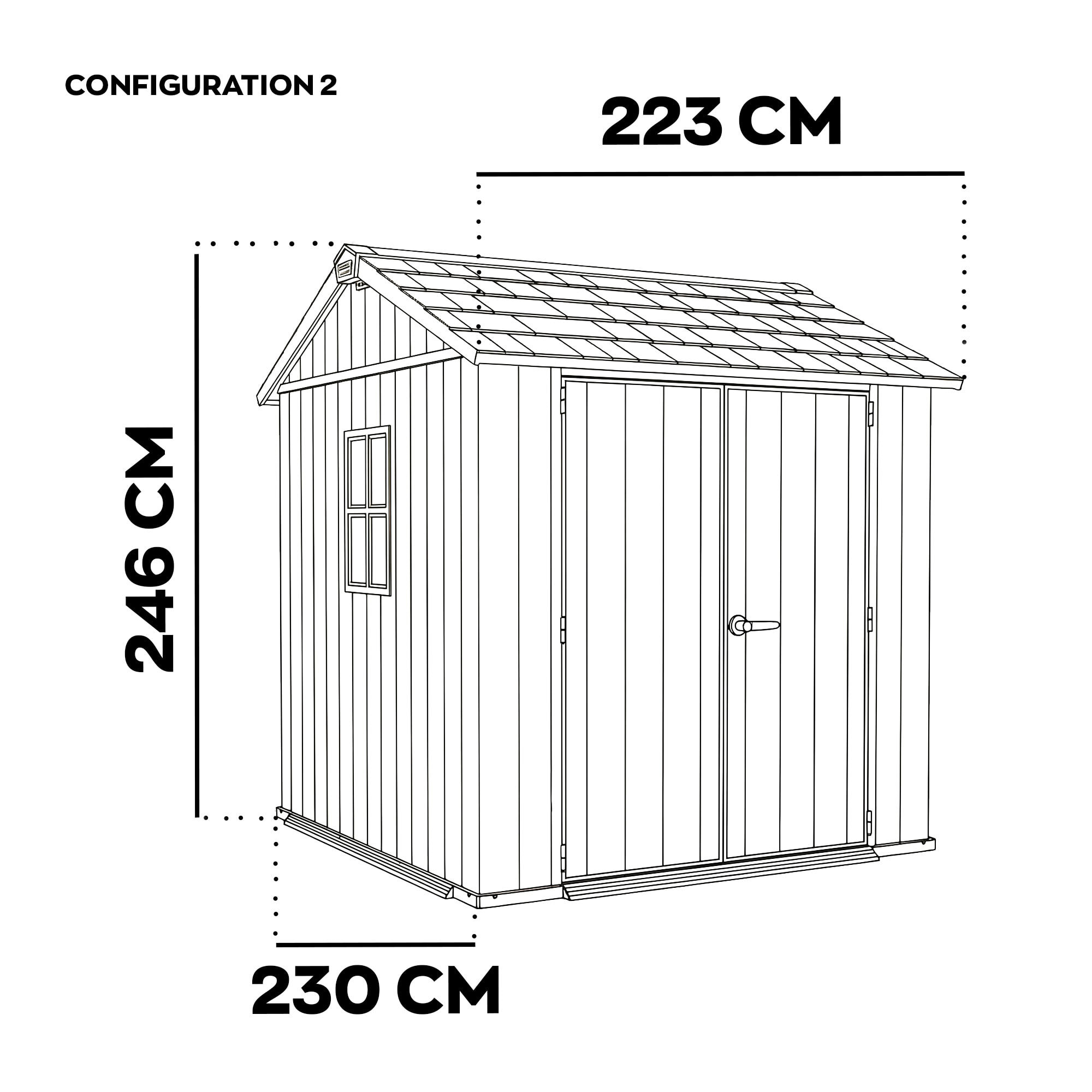Newton + 757/775 - Casetta da Giardino 223x246x230 cm 2 Ante per deposito attrezzi finitura effetto legno Evotech+ in Resina Grigio e Nero