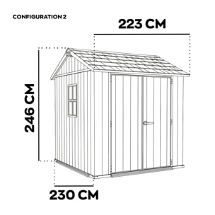 Newton + 757/775 - Casetta da Giardino 223x246x230 cm 2 Ante per deposito attrezzi finitura effetto legno Evotech+ in Resina Grigio e Nero