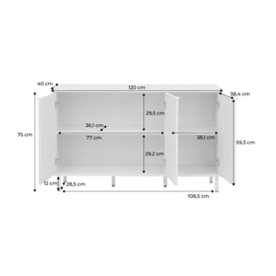 Buffet décor bois et métal 3 portes 120cm ELLIE