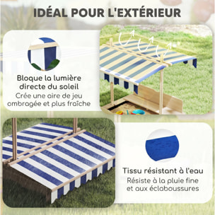 Bac à sable carré en bois pour enfant dim. 106L x 106l cm avec bancs et couvercle - auvent réglable
