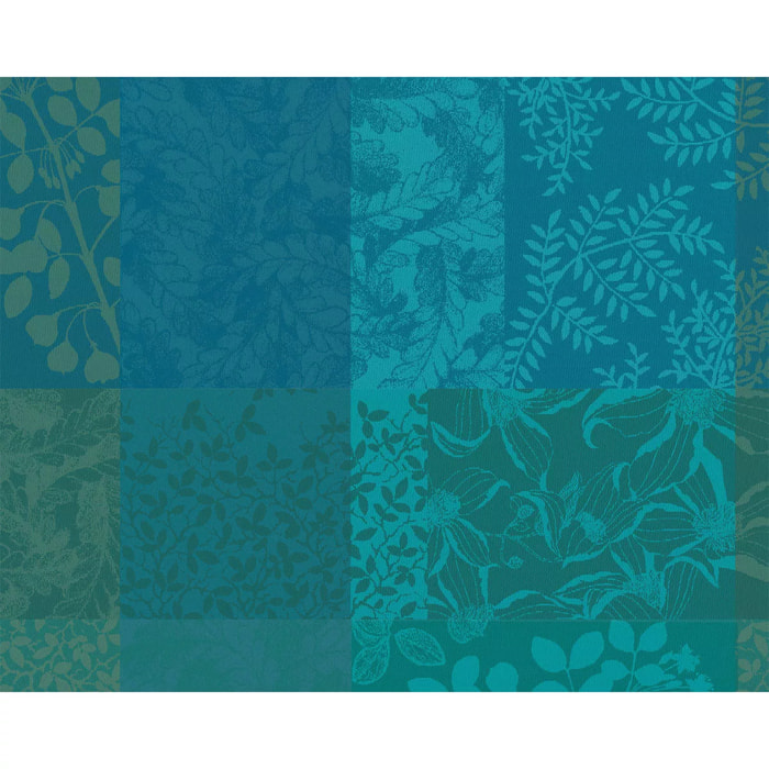 Set pur coton enduit motif jacquard Mille rameaux emeraude