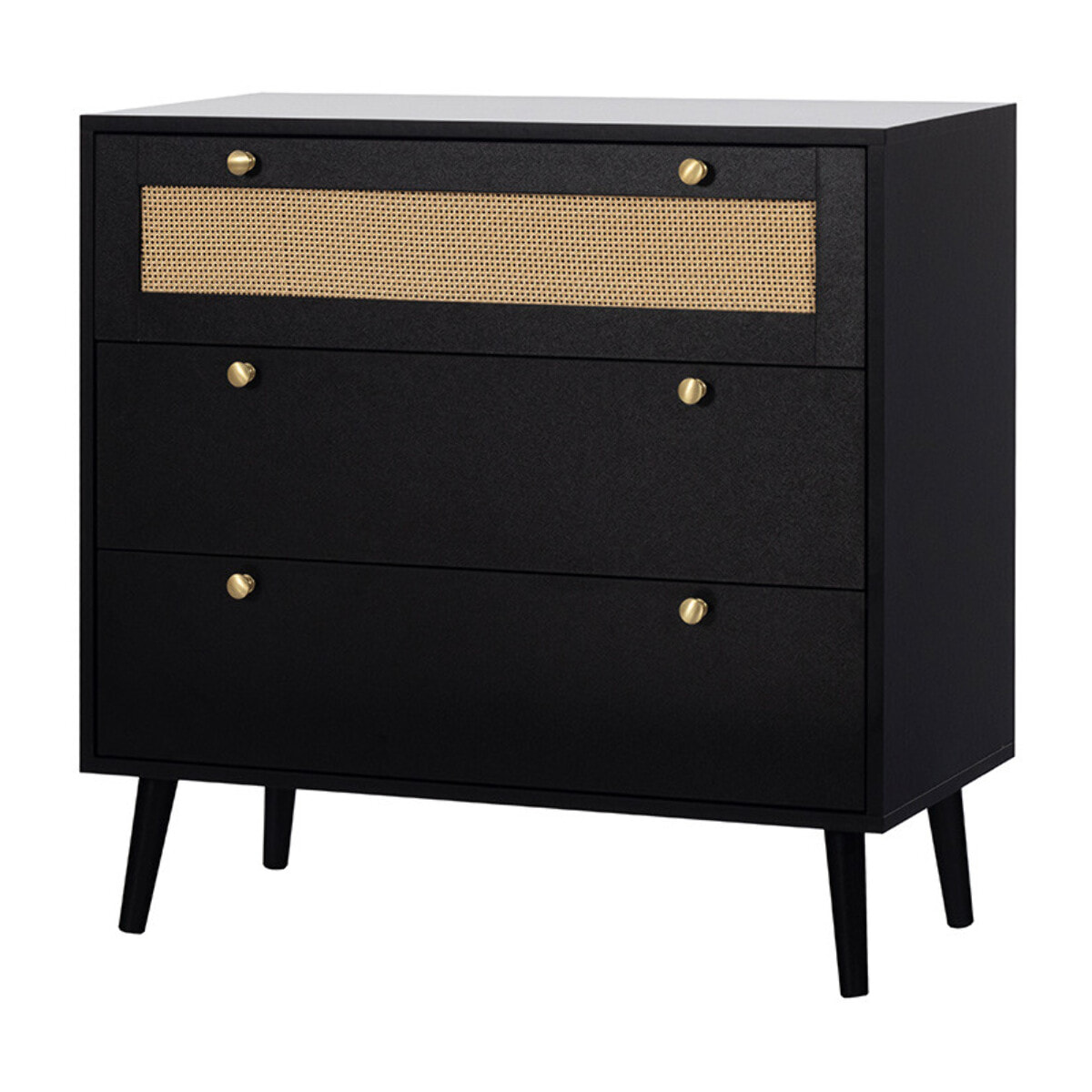 Goto - commode - noir et cannage - 80 cm - Noir