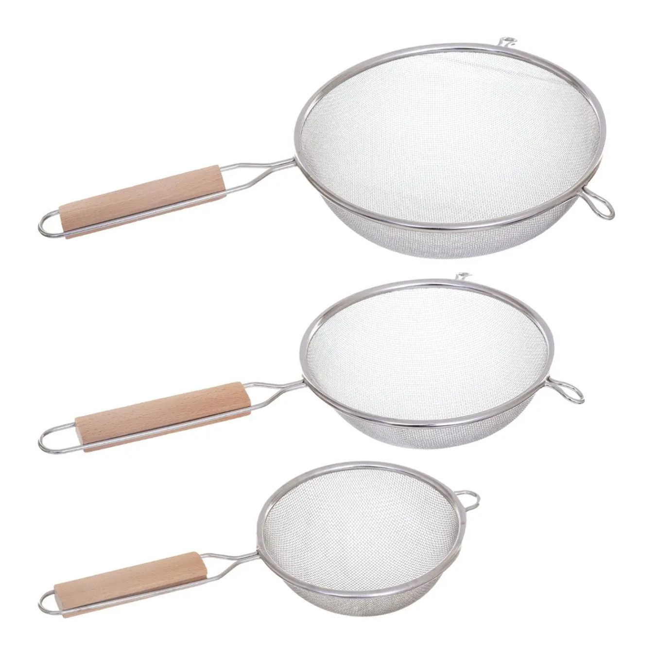 3 passoires inox manche bois