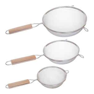 3 passoires inox manche bois