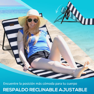 Conjunto de 2 Esterillas de Playa Plegable Esteras Acolchadas con Respaldo Reclinable y Bolsa de Transporte para Jardín 142x51x40 cm Blanco y Azul