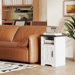 Juego de 2 Mesas Auxiliares para Salón Mesitas de Noche con Puerta Estilo Granero y Estante Abierto Mesas de Centro Pequeñas Rústicas para Dormitorio 40x35x60 cm Blanco