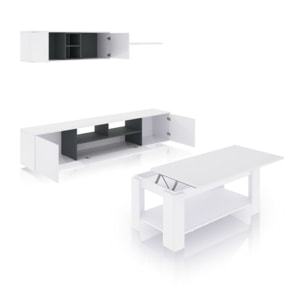 Pack salón con mesa de centro Kenzo Plus V1 Blanco Brillo - Gris Antracita