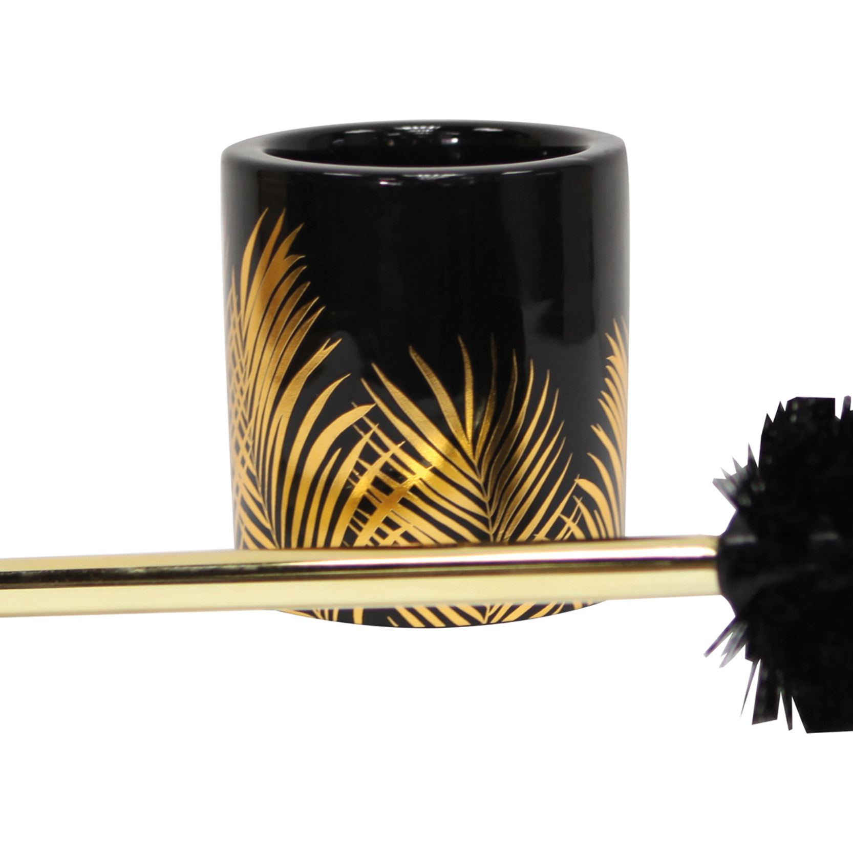 Pot et brosse wc en céramique feuilles dorées - Noir