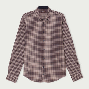Camicia Uomo 1 Bottone Button Down Slim Cotone Poliestere Quadro Medio Blu/Grigio Scuro