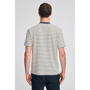 Camiseta de rayas azul marino y beige con monograma bordado