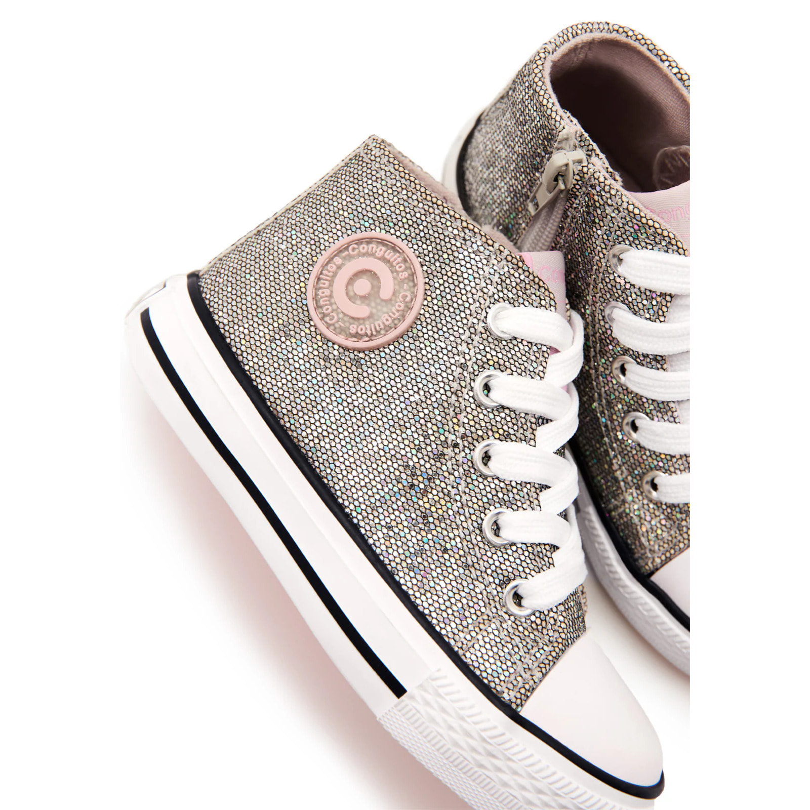 Zapatillas Altas Logo Glitter Plomo