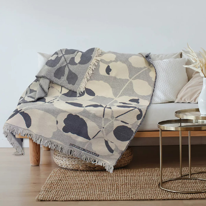 Jete de canape pur coton motif jacquard gris Ombres vegetales gris